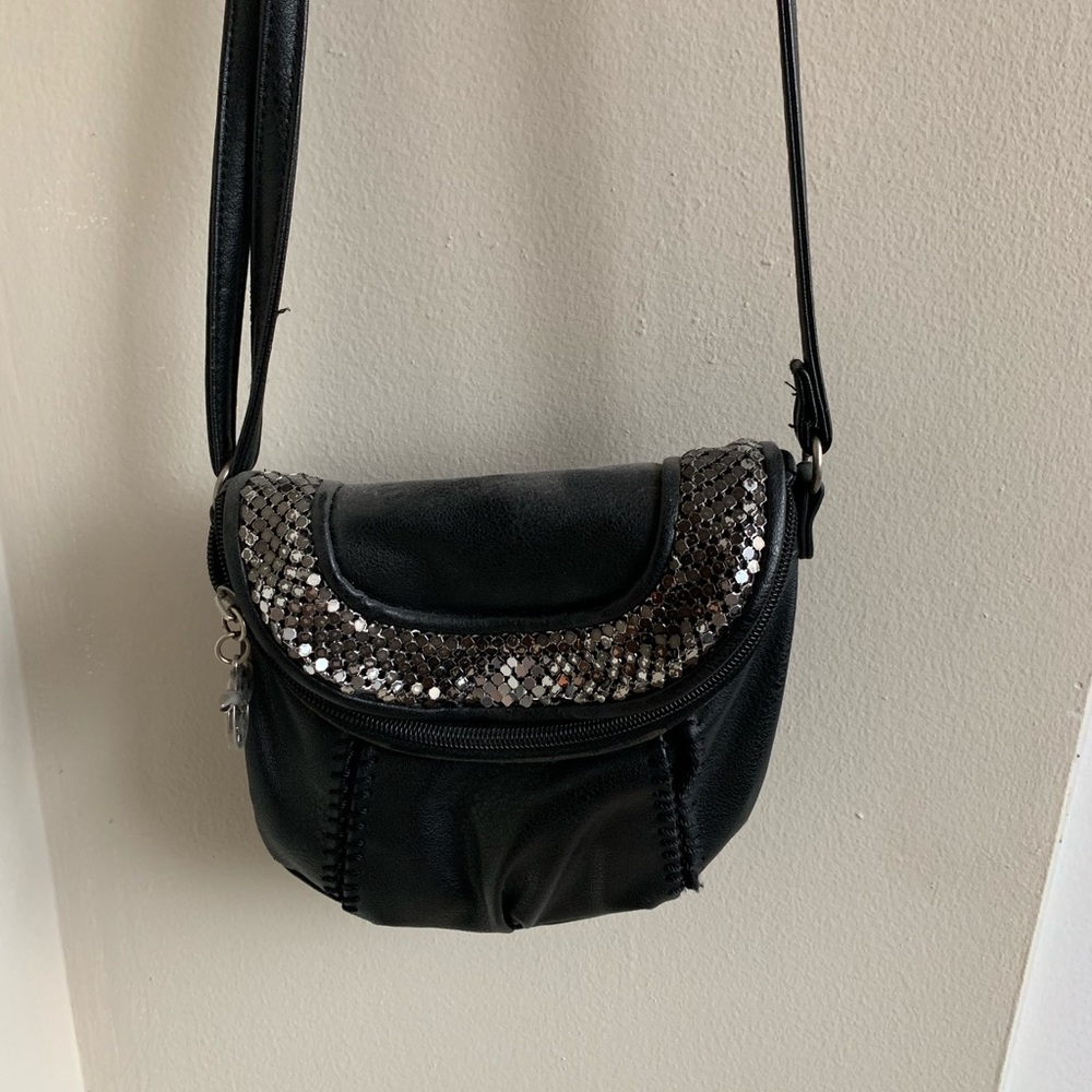 Black cross body bag with rhinestones